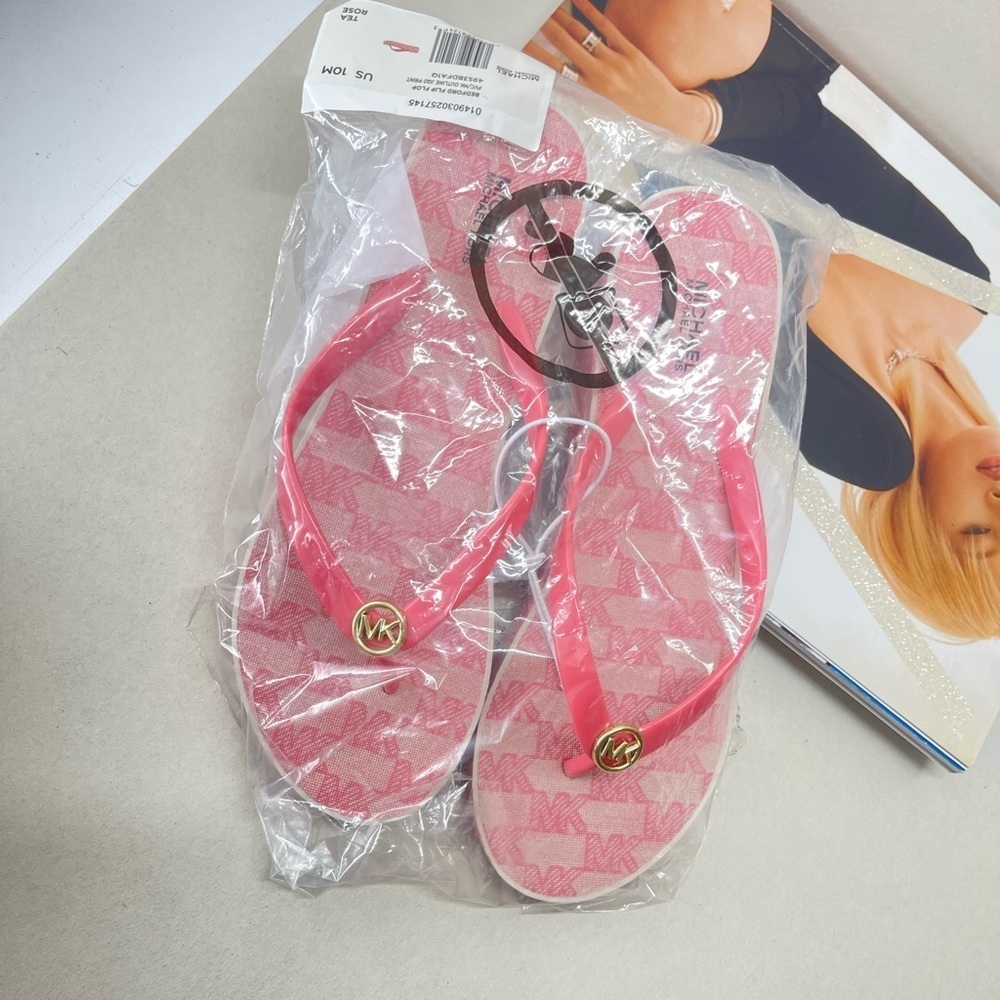 (new+tag) Michael Kors Bedford sandals wedges pink monogram size 8 - Picture 7 of 11